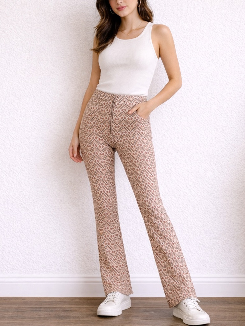 ZARA High Waist Geometric Patterned Pants 28